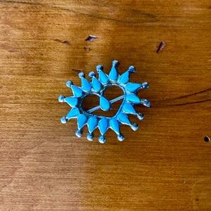 Vintage Native American Sterling Silver & Turquoise Petit Point Pendant/Brooch